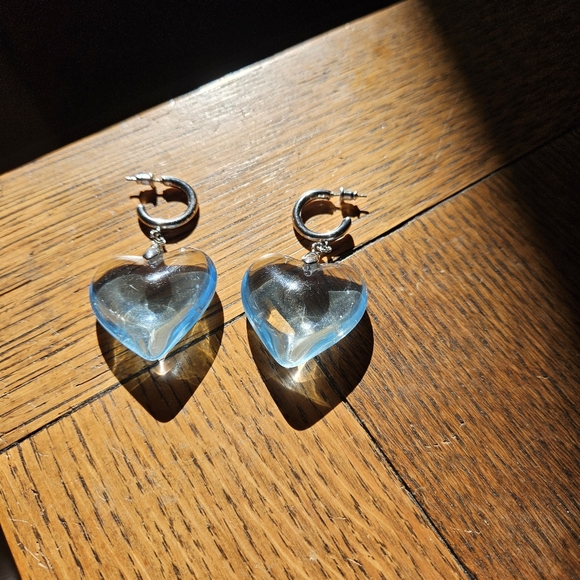 Earrings Clear Lt blue Dangle Hearts - Picture 5 of 7